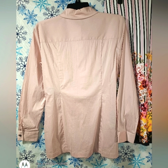 LS Button Down Stretch Faux WrapBlouse Blush Kenneth Cole New York Rose Petal - Picture 9 of 16